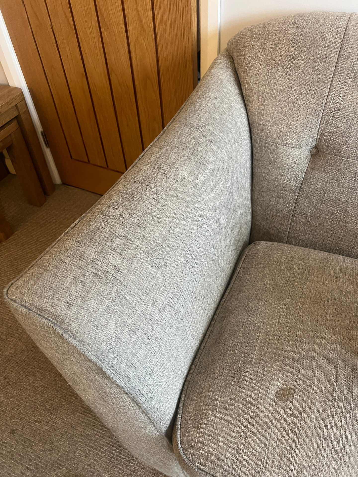 Stained sofa cushion cleaned in Staffordshire, after professional cleaning