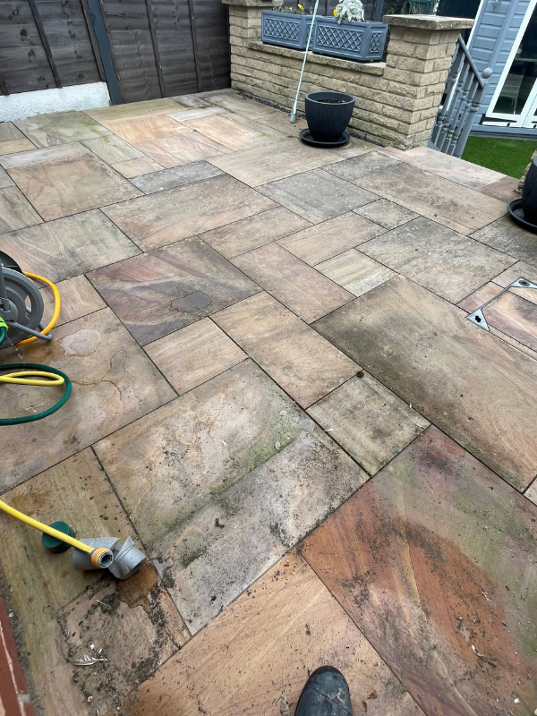 Patio cleaning comparison 1 in Staffordshire, before professional cleaning